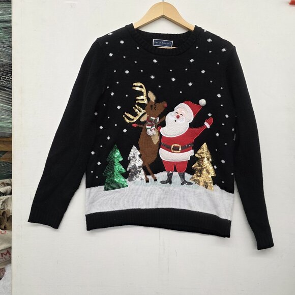 Karen Scott 100% Acrylic Crew Neck Christmas Holiday Sweater, Black Size Large - Picture 7 of 7